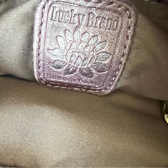 LUCKY BRAND Eggplant Purple Smooth Leather Studded Stitching Accent Shoulder Bag - Picture 10 of 12